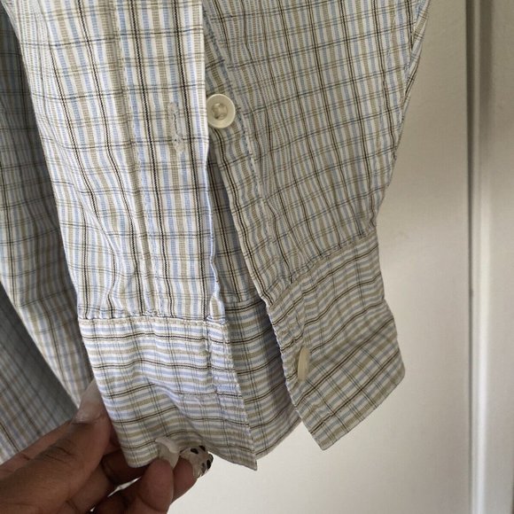 Men White 2X Dress Shirt Long Sleeve Button Casual Work Plaid Stripe 626 Blue - Picture 5 of 5